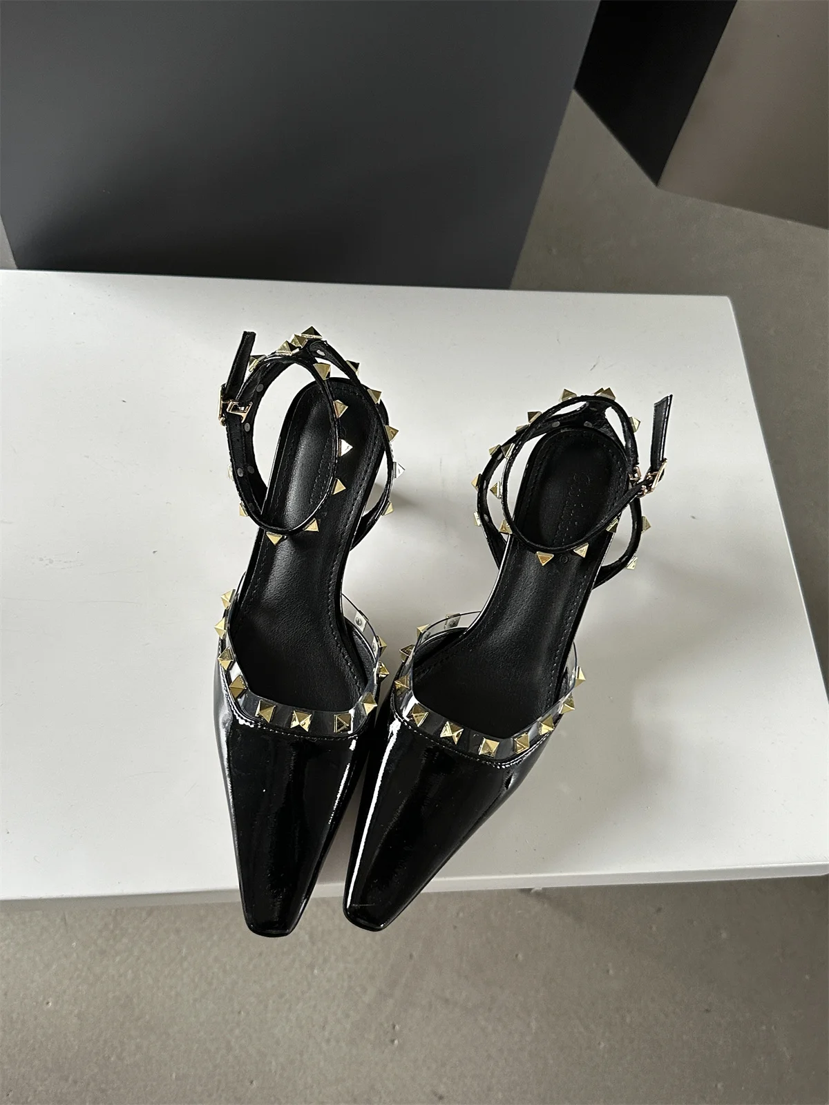 2024 Fashion Rivets Sandals Women Fetish Stripper Pointed Toe High Heels Pumps Sexy Luxury Mule Brand Studded Shoes Spring Mujer