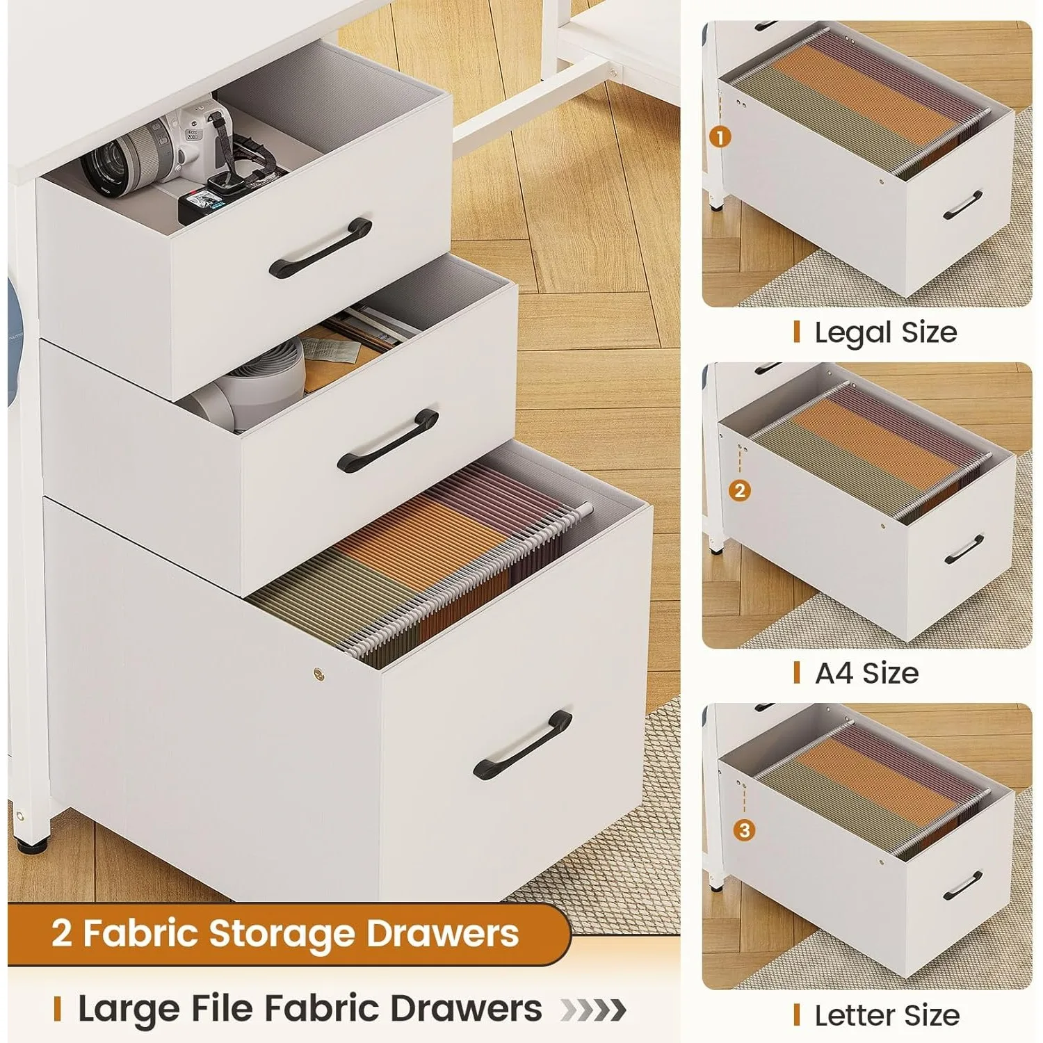 مكتب كمبيوتر على شكل حرف L، مكتب مكتب مقاس 58 بوصة مع 3 أدراج ورف كتب، مكتب ألعاب زاوية على شكل حرف L، مكتب L، أبيض #3