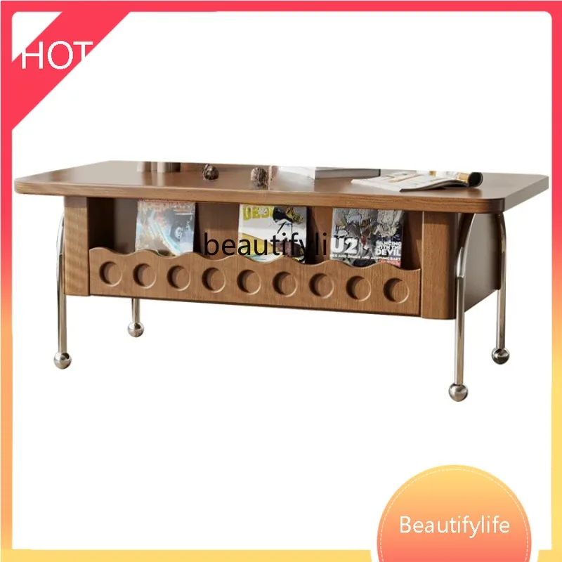 a029  American retro solid wood removable coffee table Nordic living room shelves, furniture