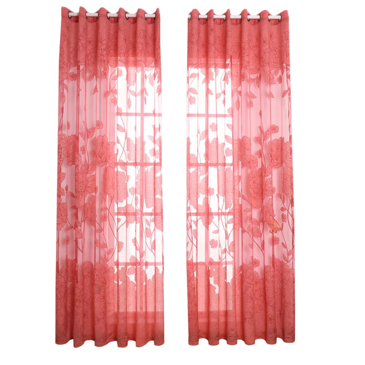 

1pcs Jacquard Curtains 100*270Cm Premium Polyester Flower Print Sheer Window Curtain For Room Decor Door Scarf Window Drapes