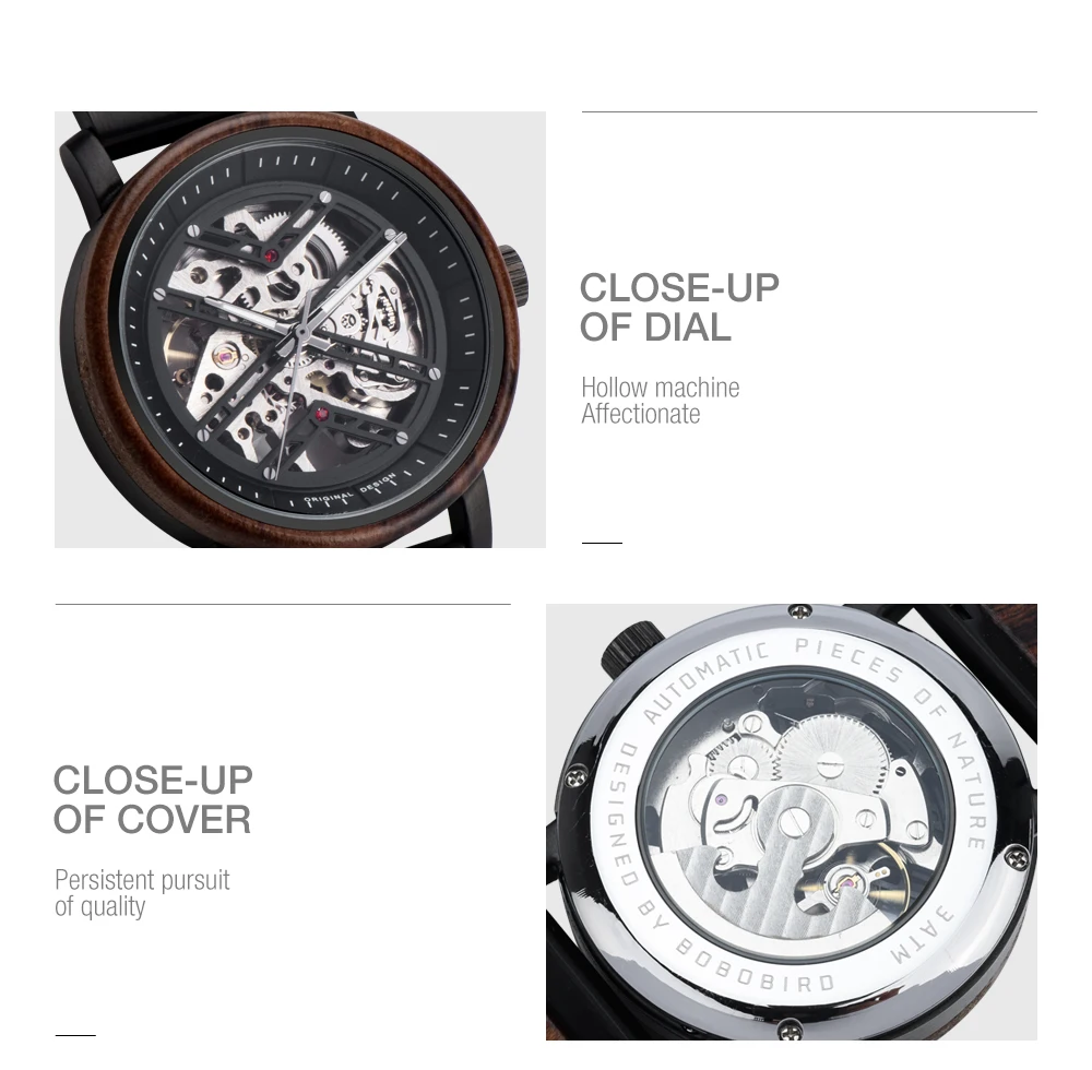Reloj mecánico automático BOBO BIRD, camiseta nueva, reloj de pulsera de madera para hombres de negocios, relojes grabados personalizados únicos, caja de regalo de Navidad
