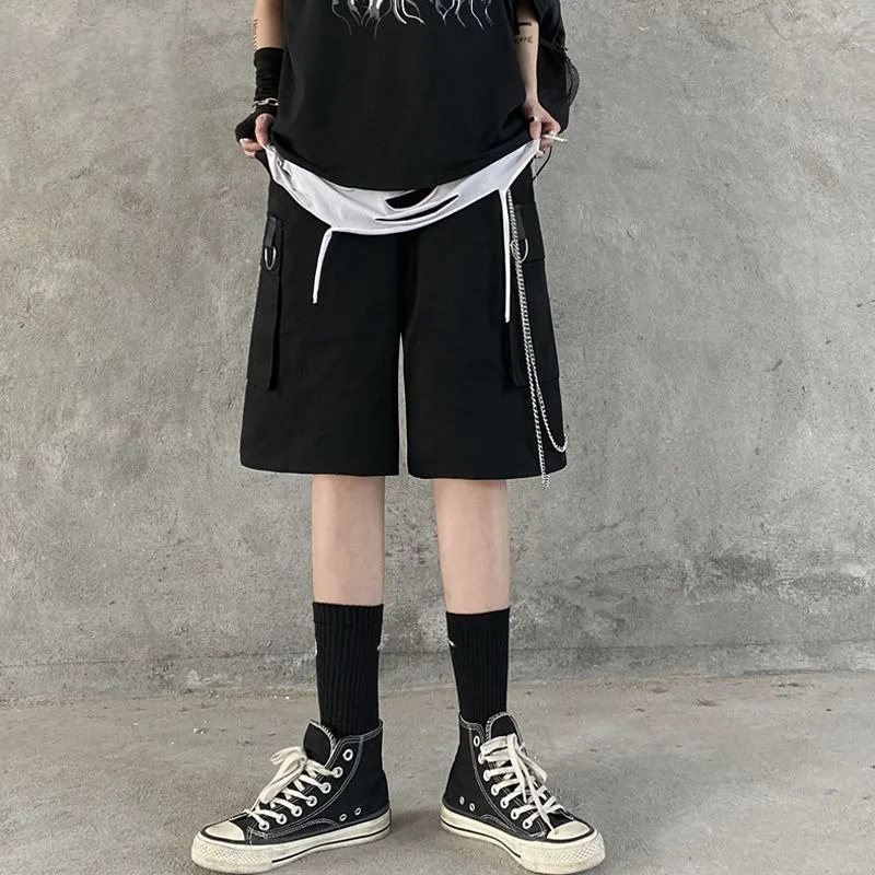 

Summer Men Shorts Techwear Japanese Harajuku Fashion Hip Hop Punk Streetwear Cargo Shorts for Male Joggers Ribbons Baggy Clothes