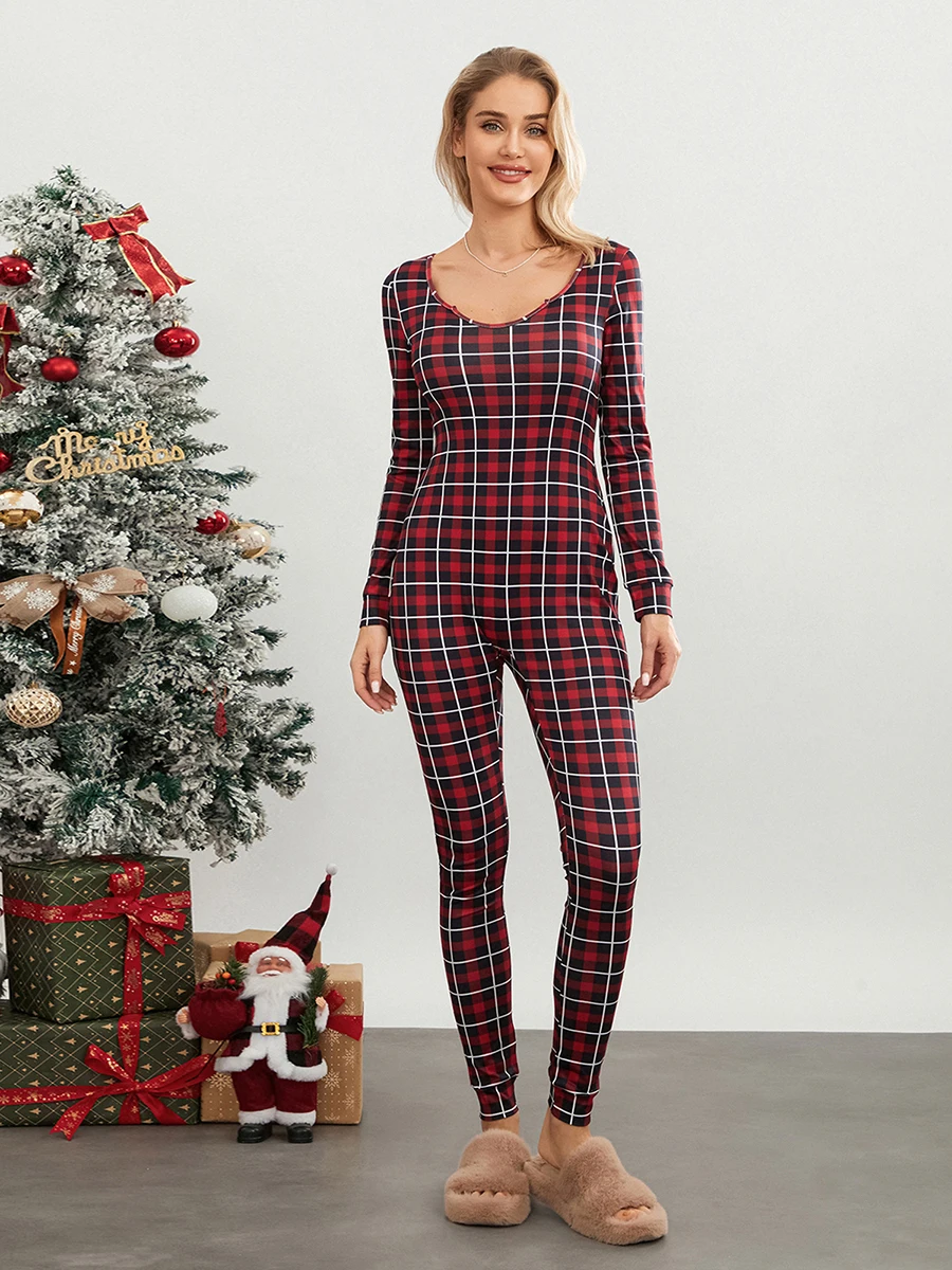 

TDY-YYDS Women s Christmas Jumpsuit Pajamas Sexy Long Sleeve Bodycon Bodysuit Romper Sleepwear