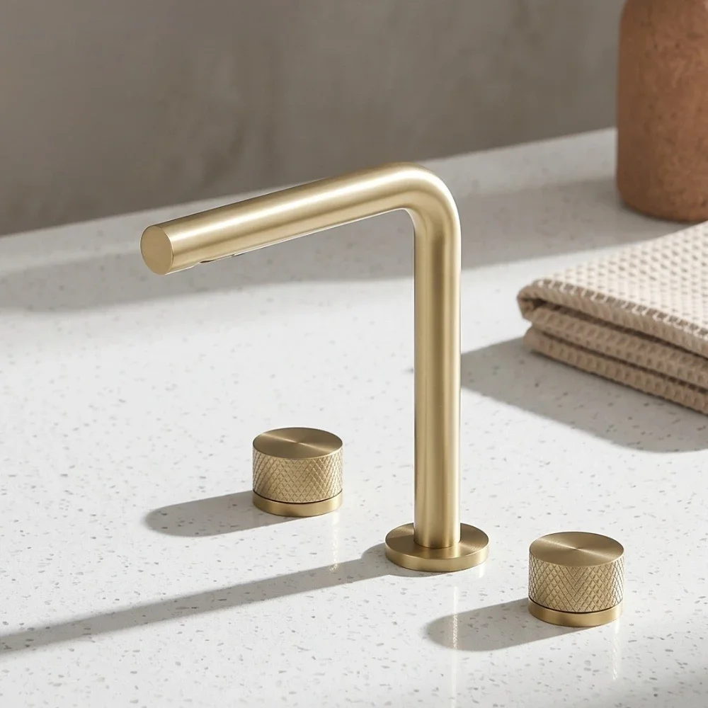 Brushed Gold Brass Split Type Basin Faucet Cold Hot Water Rotatable Bathroom Vanity Sink Tap