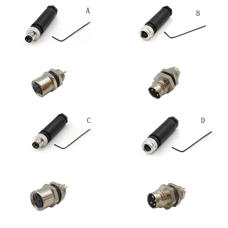 M8 Waterproof Sensor Connector Flange Socket A Type male&female 3pin 4pin plug straight screw threaded coupling