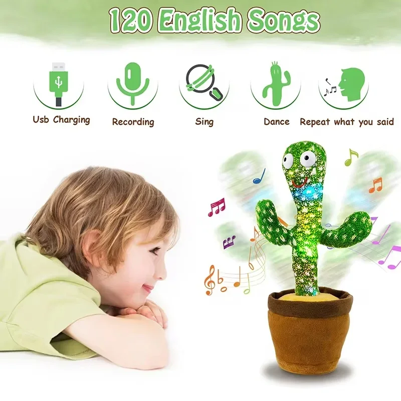 เด็กเต้นรําพูดคุยของเล่นกระบองเพชร Interactive Talking Sunny Cactus อิเล็กทรอนิกส์ Plush ของเล่นตกแต่งบ้านสําหรับเด็ก Xmas ของขวัญ