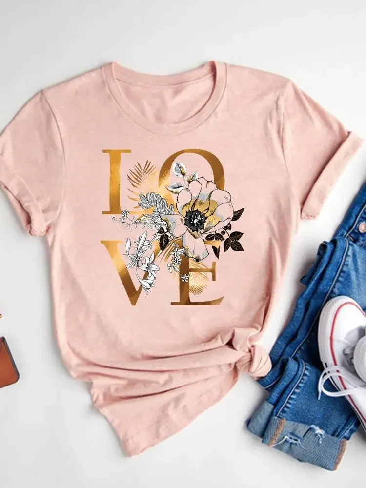 Women\'s Watercolor Love Heart Print T-Shirt Short Sleeve Tee Basic Clothing Summer Top Graphic Clothes Sweet Fashion