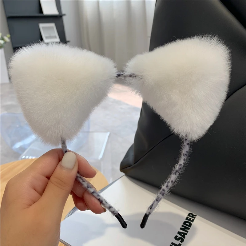 100% Real Natural Rabbit Fur Headbands Women Winter High Quality Cat's Ears Hair Band Lady Fashion Hair Hoop Furry Gift Hot Sale