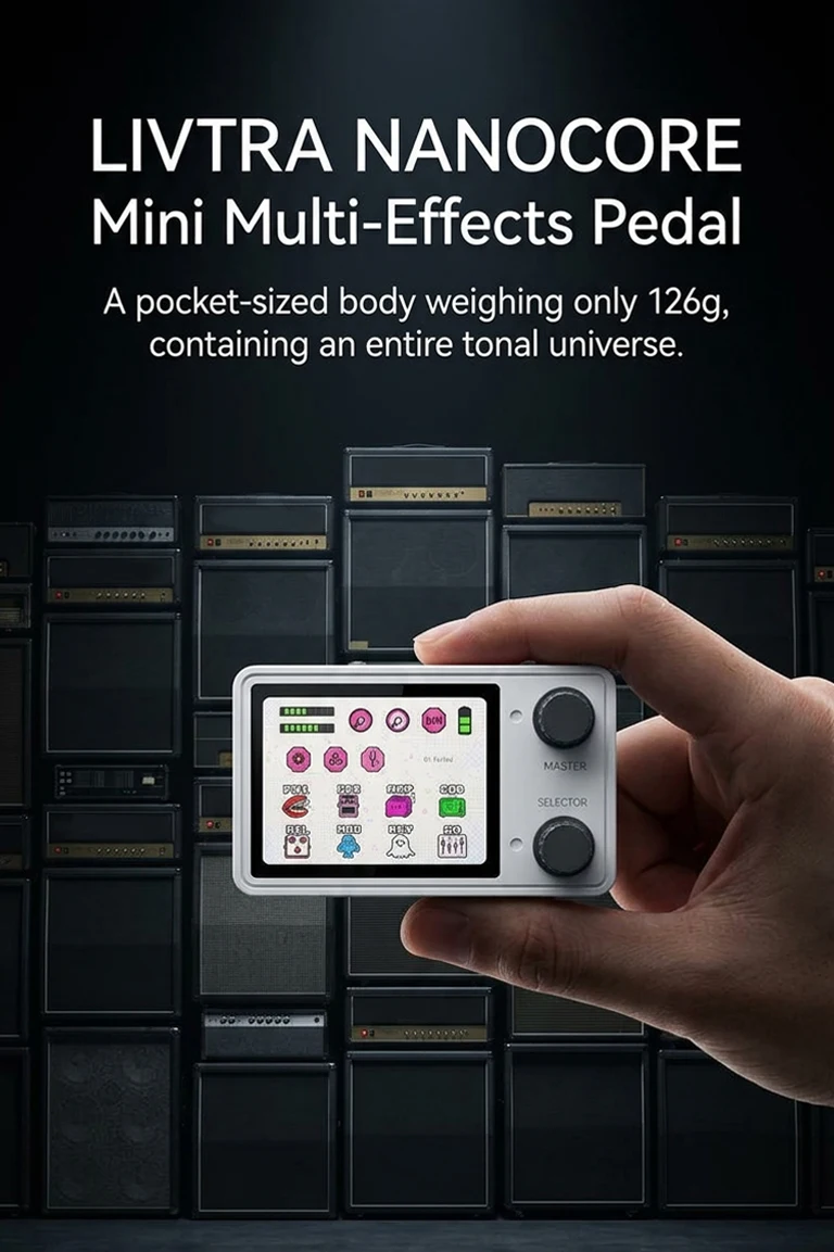 LIVTRA NANOCORE Portable Guitar Effects Processor – 126g Ultralight, 30 Amps + 30 Cabs, NAM Modeling, 3.5mm Headphone Out