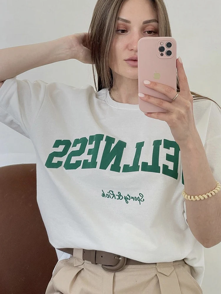 Wellness Sporty&Rich Creativity Letter Female Cotton Tee Clothing Oversize Retro Street T-Shirts Personality Womens Short Sleeve