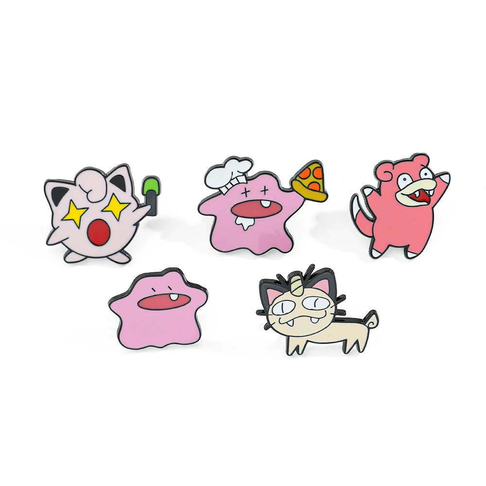 

5 Pcs Fashion Jigglypuff Brooch Cute Ditto Meowth Enamel Pins Backpack Clothing Jewelry Metal Badge Accessories Gift