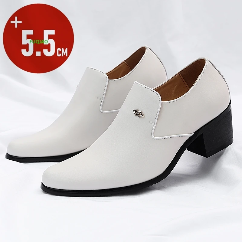 

New Trendy Men's High Heel Leather Shoes Direct From Manufacturer Pointed Toe 5.5CM Increased Height Rubber Outsole Men Loafers