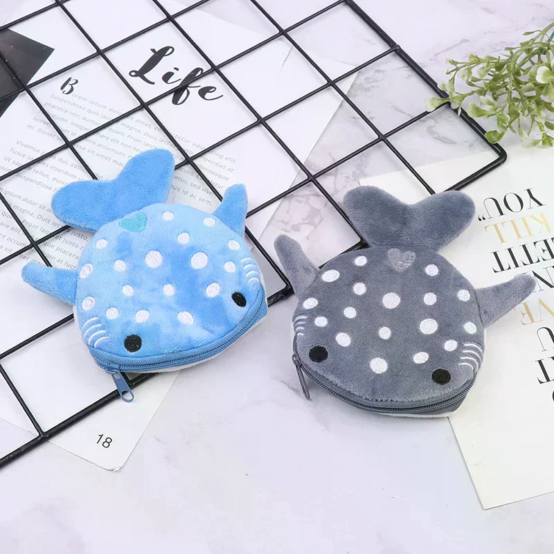 Cute Cartoon Plush Shark Coin Purse Plush Animal Wallet for Women Kids Zipper Coin Bag High Quality