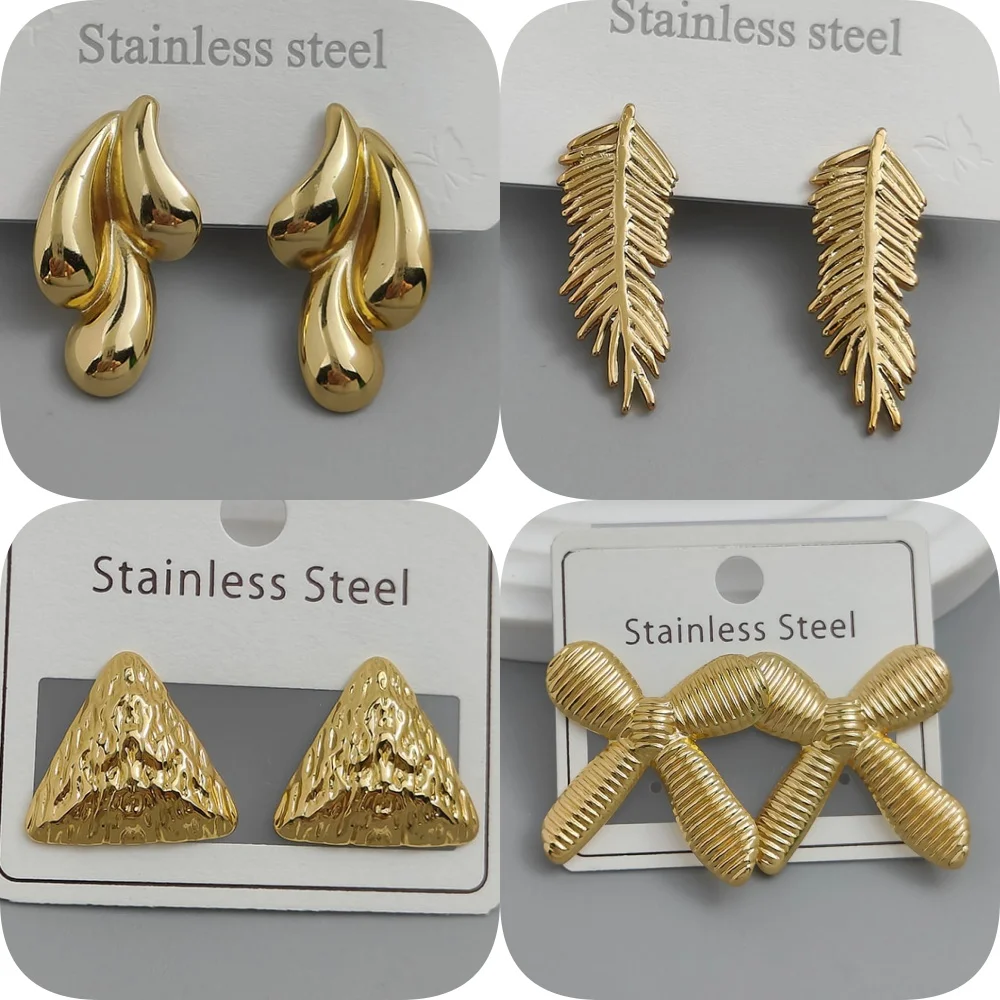 New bow drop and triangular stainless steel women's earrings, waterproof heavy metal earrings, wife gift