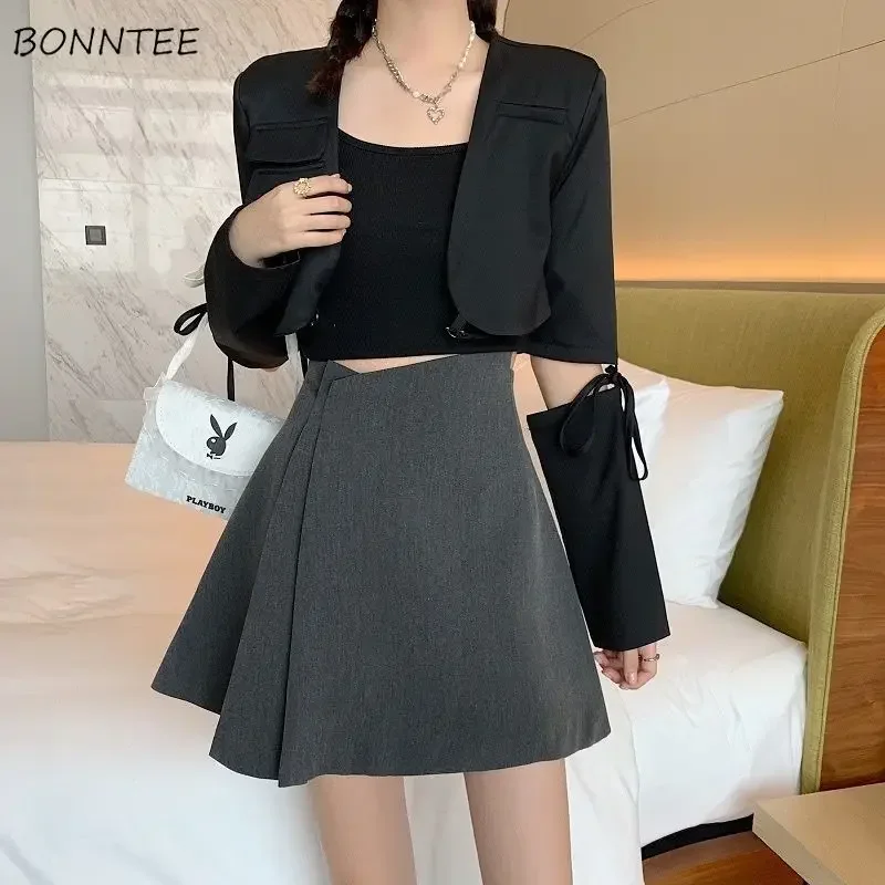 

Skirts Women Solid Asymmetrical Elegant Fit Office Ladies All-match High Waist Above Knee Ulzzang New Design Trendy Mujer Faldas