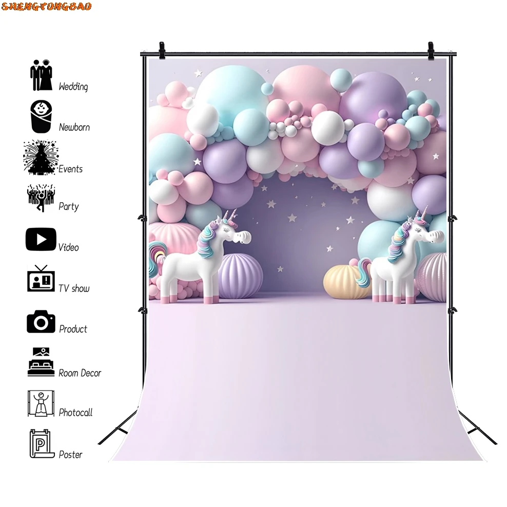 Baby 1st Birthday Photography Backdrop Girl Boy Baby Shower Balloons Cake Smash Party Decor Photo Background Studio Props