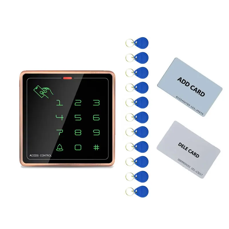 Metal standalone access control system Touch screen IP67 waterproof 125K/ID can as Wg26 reader output 2pcs mother card 10pcs tag