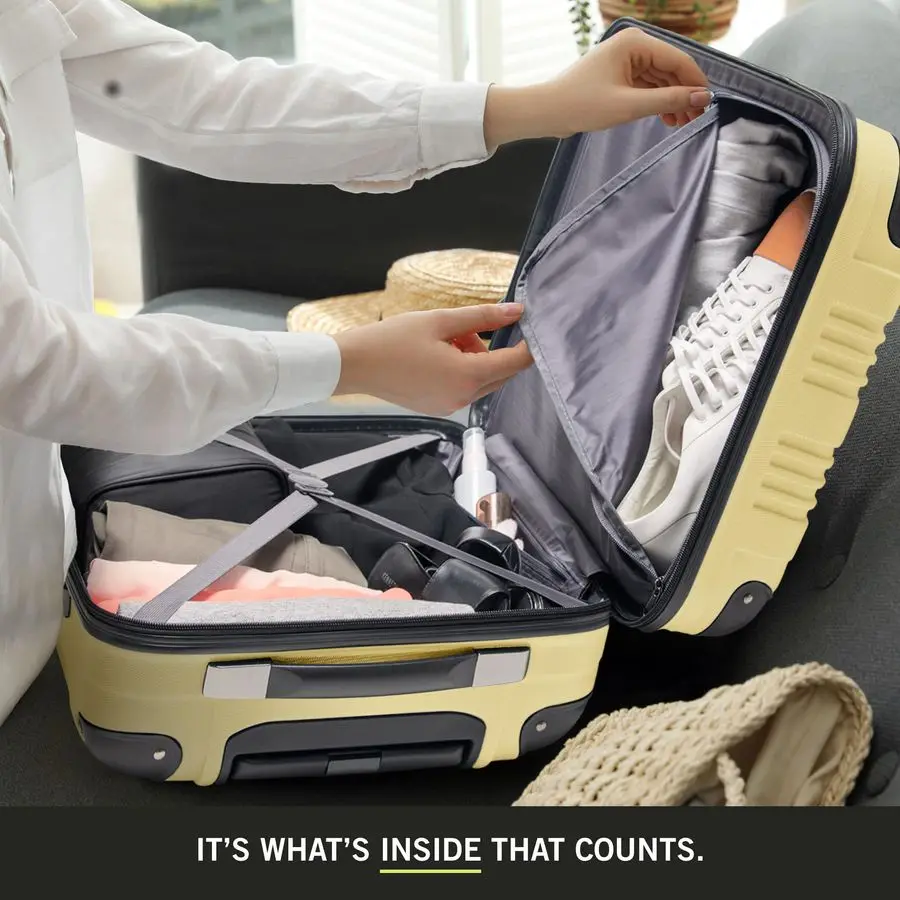 オブ バウンズ 軽量ハードシェル4輪スピナー荷物、ペールバナナ、20インチ機内持ち込み