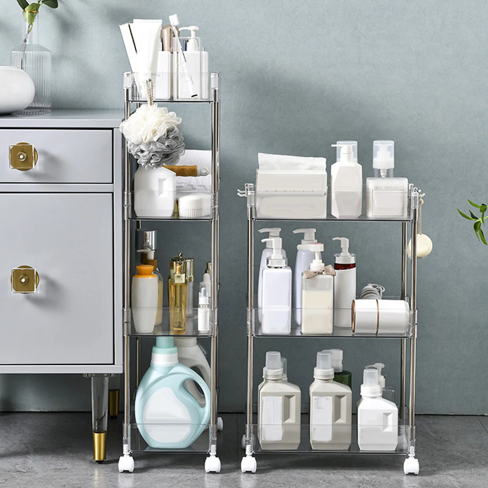 

Прозрачная акриловая полка для хранения косметики и закусок на колесиках, напольная, съемная, для общежития