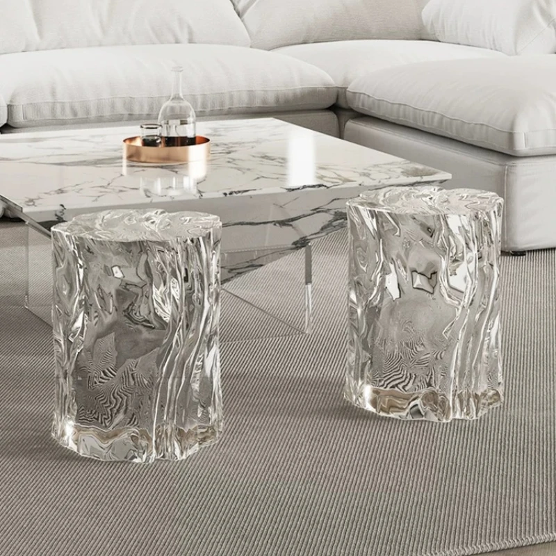 Transparent special-shaped side table, small corner table of living room sofa, round sitting pier coffee table dual-purpose