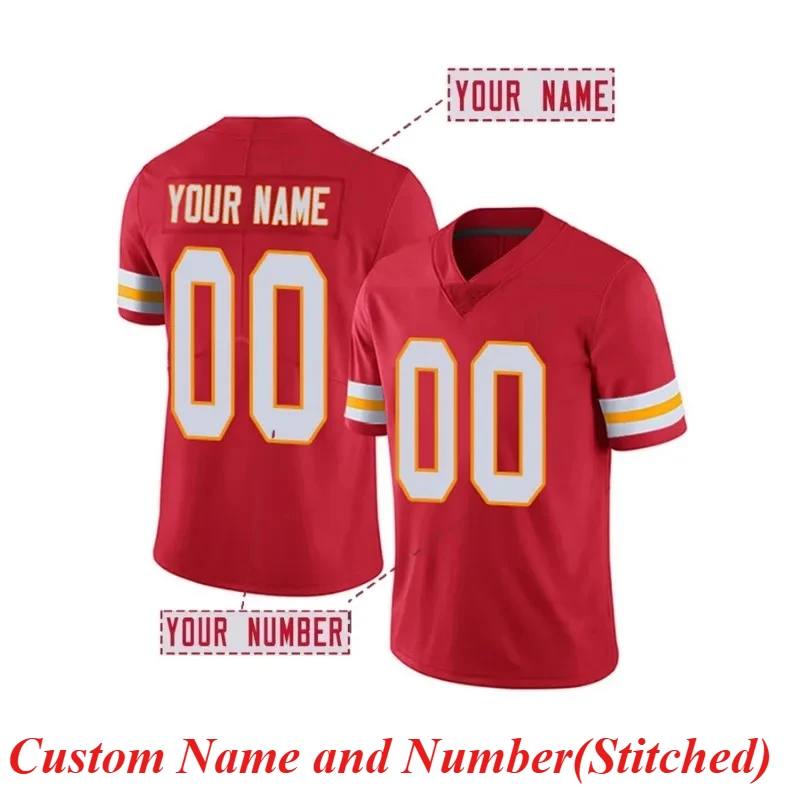 Customized Name And Number Men's V-Neck Embroidered American Kansas City Football Jersey Personalized Short Sleeved T-Shirt