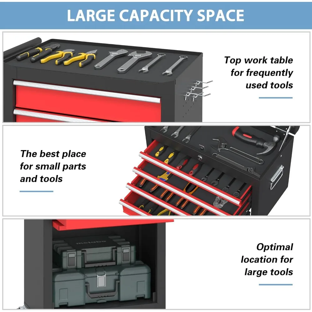 Luck6-Drawer High Capacity Rolling Tool Chest, Removable Toolbox on Wheels Organizers, Lockable Tool Box Tool Storage Cabine wit