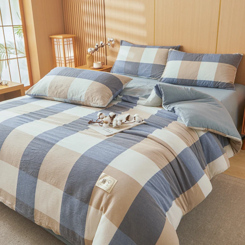Autumn Winter Plaid Striped Quilt 100% Cotton Shell and Filling Comforter Thicken Warm Quilts Skin-friendly Soft Blanket Bedding