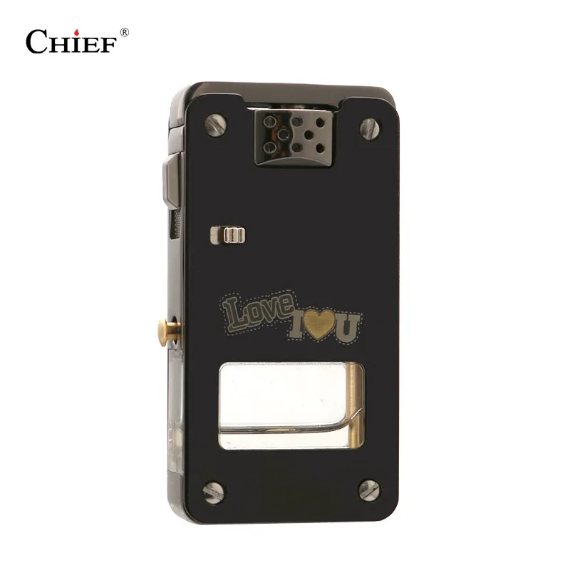 ولاعة CHIEF CF705 مع لسان التنين، مضخة خزان الزيت الشفافة، قفل أمان للتحكم في الزيت، هدية كلاسيكية راقية