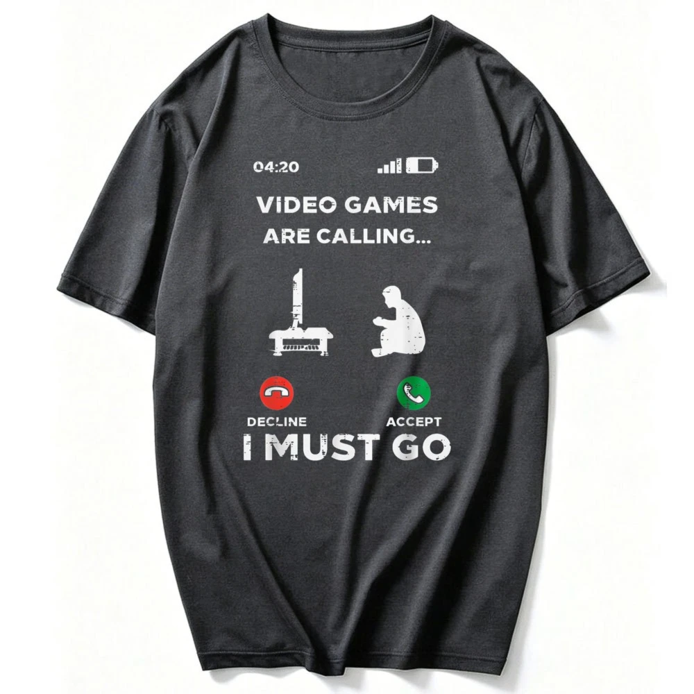 Video Games Calling Must Go Funny Gamer Men Boys Teens T-Shirt Funny Outdoors High Quality Cotton Short-sleev Breathable Tees