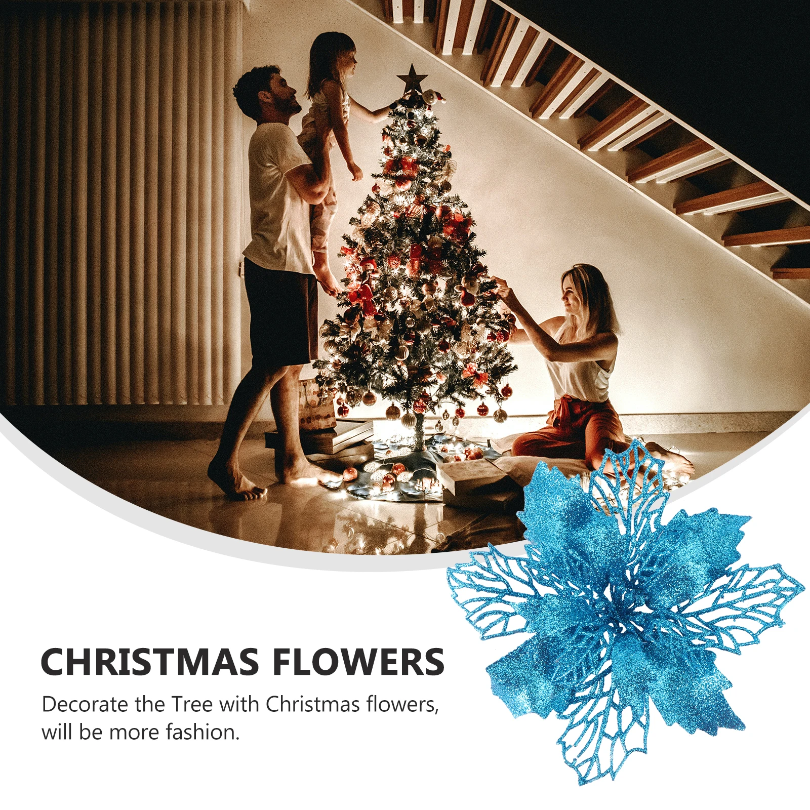 

12pcs Christmas Glitter Poinsettia Flowers Tree Garland Ornaments Holiday Decorationsartificial Flowers Simulation Flower