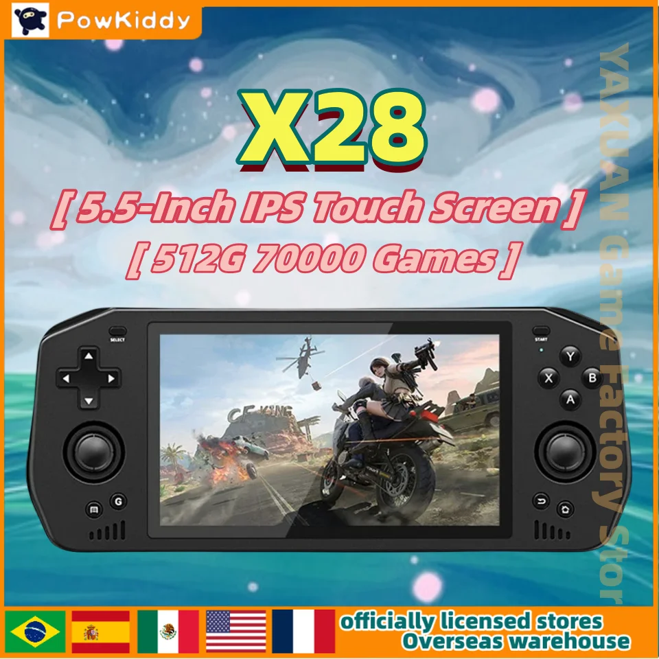 Powkiddy X28 Android 11 Handheld Retro Game Console 5.5 Inch Touch IPS Screen Unisoc Tiger T618 512G 70000Games HD OUTPUT Video