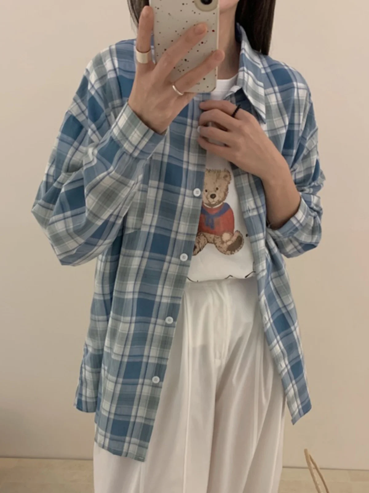 

Женский хлопковый кардиган в клетку свободного кроя, длинный рукав, из чистого хлопка, для многослойных образов, весенний, модный, легкий.