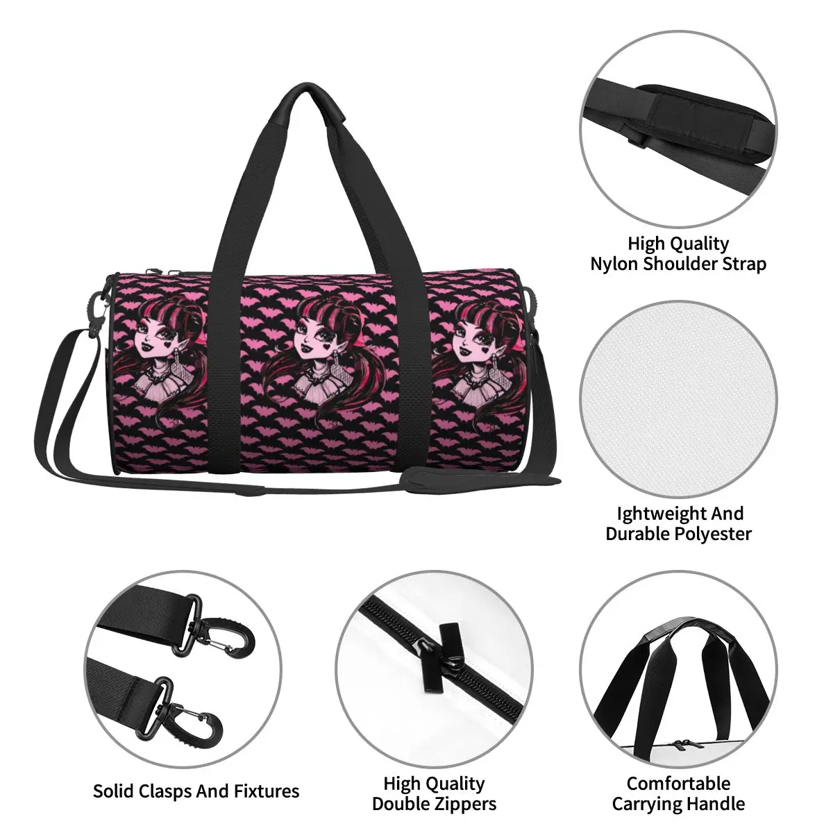 Monster High Girl-bolsas de deporte con estampado de Anime para hombre, bolsa de gimnasio impermeable con zapatos, bolso de viaje, novedad