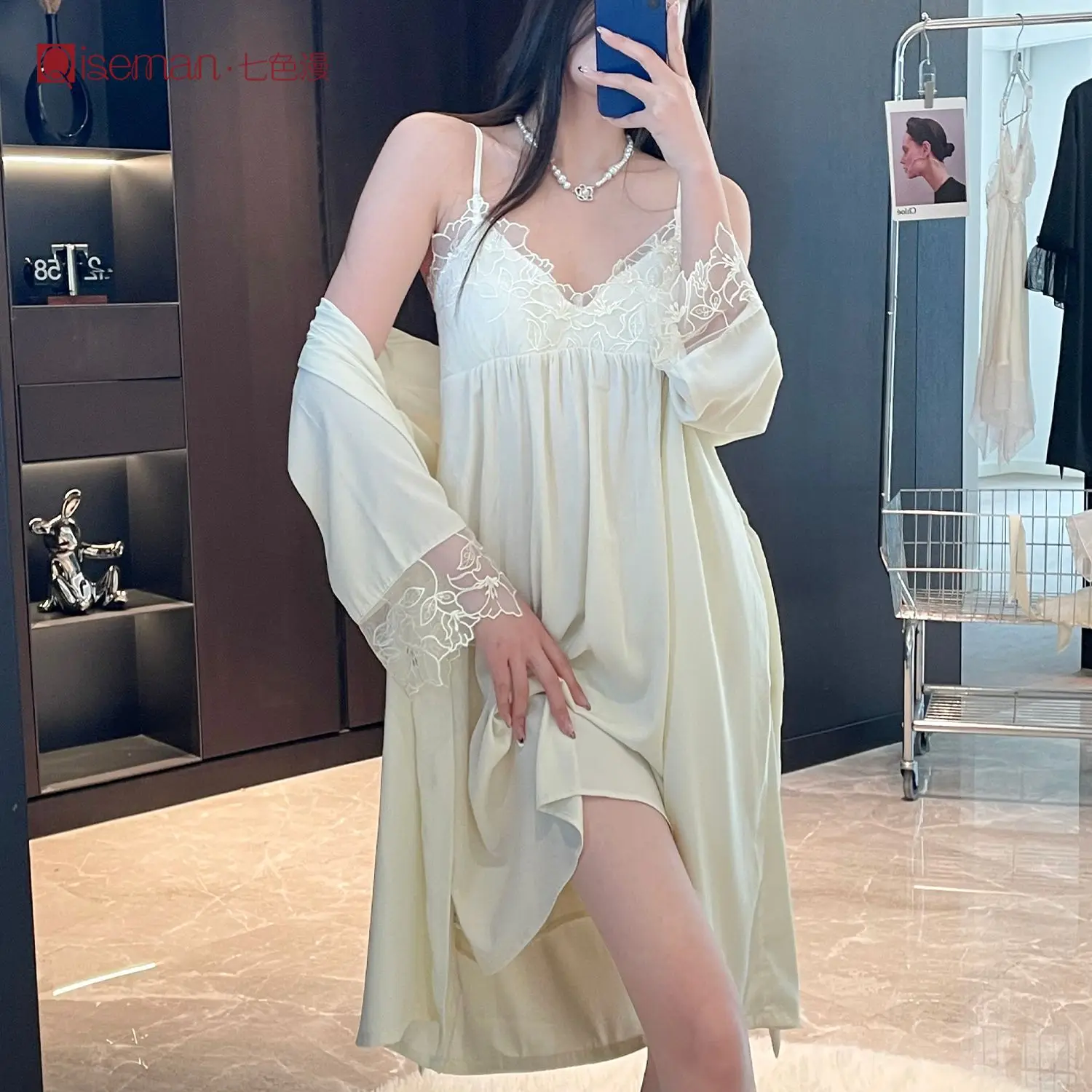 Twinset Lace Robe Set Women Kimono Bathrobe Gown Suit Nightgown Sleepwear Lingerie Spring Summer Satin Home Dress Loungewear