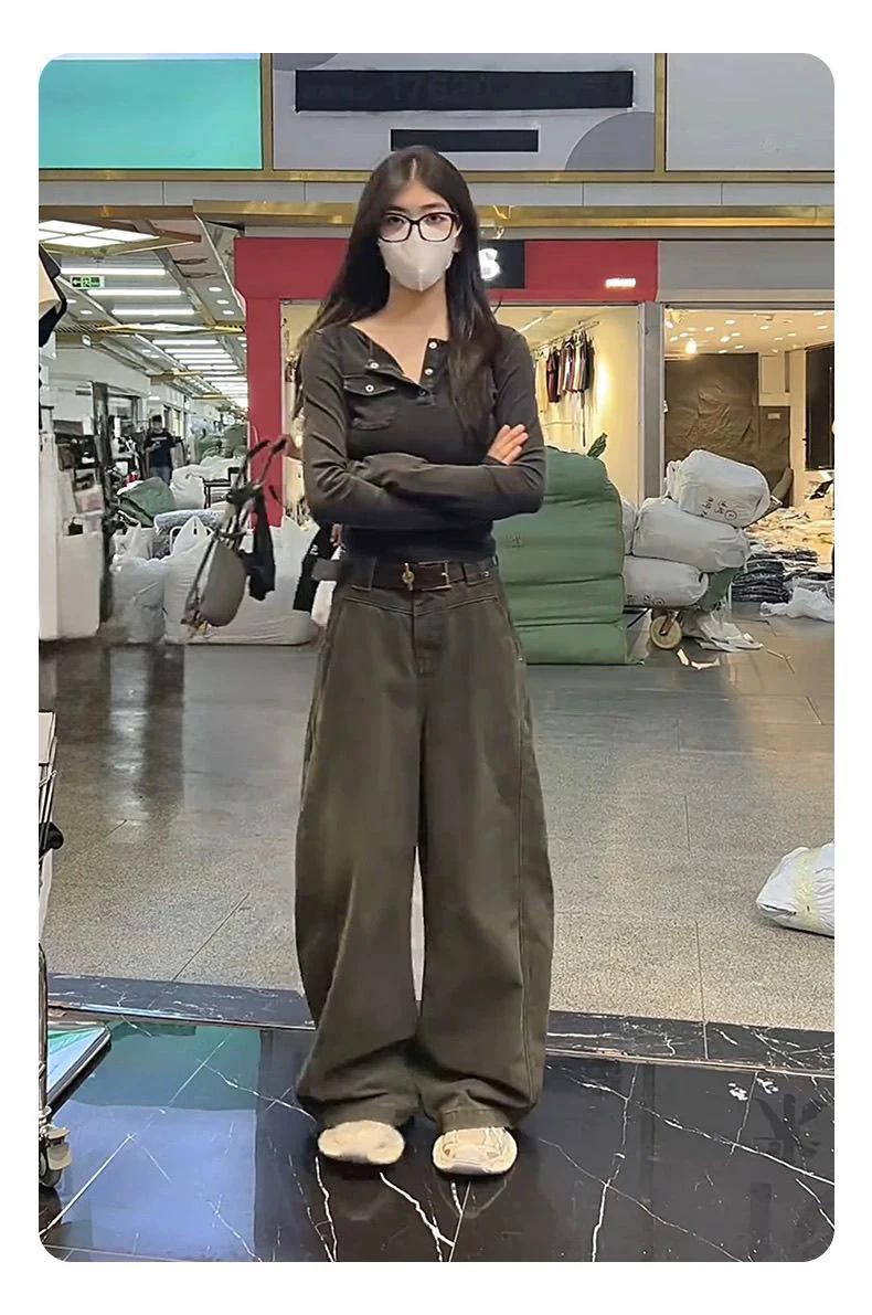 カーゴパンツ レディース レッド 四季対応 コットン クラブ カフ付き パーティーウェア ハイウエスト シック スパンコール グリッター シャイニー ポリッシュド プリーツ オーバーサイズ