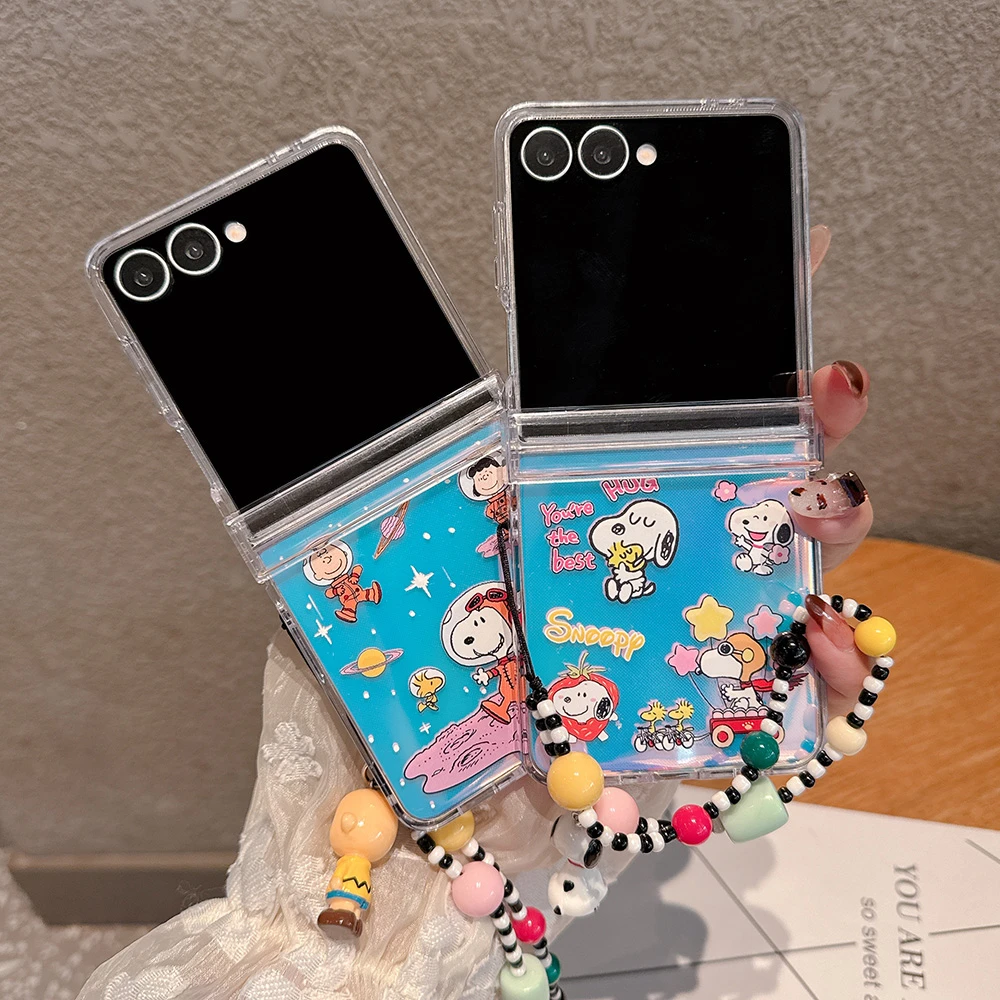 لطيف الكرتون سنوبي تشارلي براون قضية الهاتف لسامسونج غالاكسي Z فليب 7 الصلب PC الغطاء الخلفي ل Z فليب 6 5 حالات مع الحبل #1