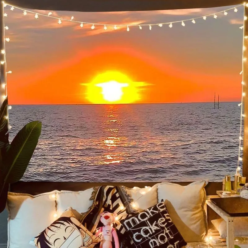 Ocean Sunset Tapestry Wall Hanging for Bedroom Living Room Coastal Aesthetic Decor