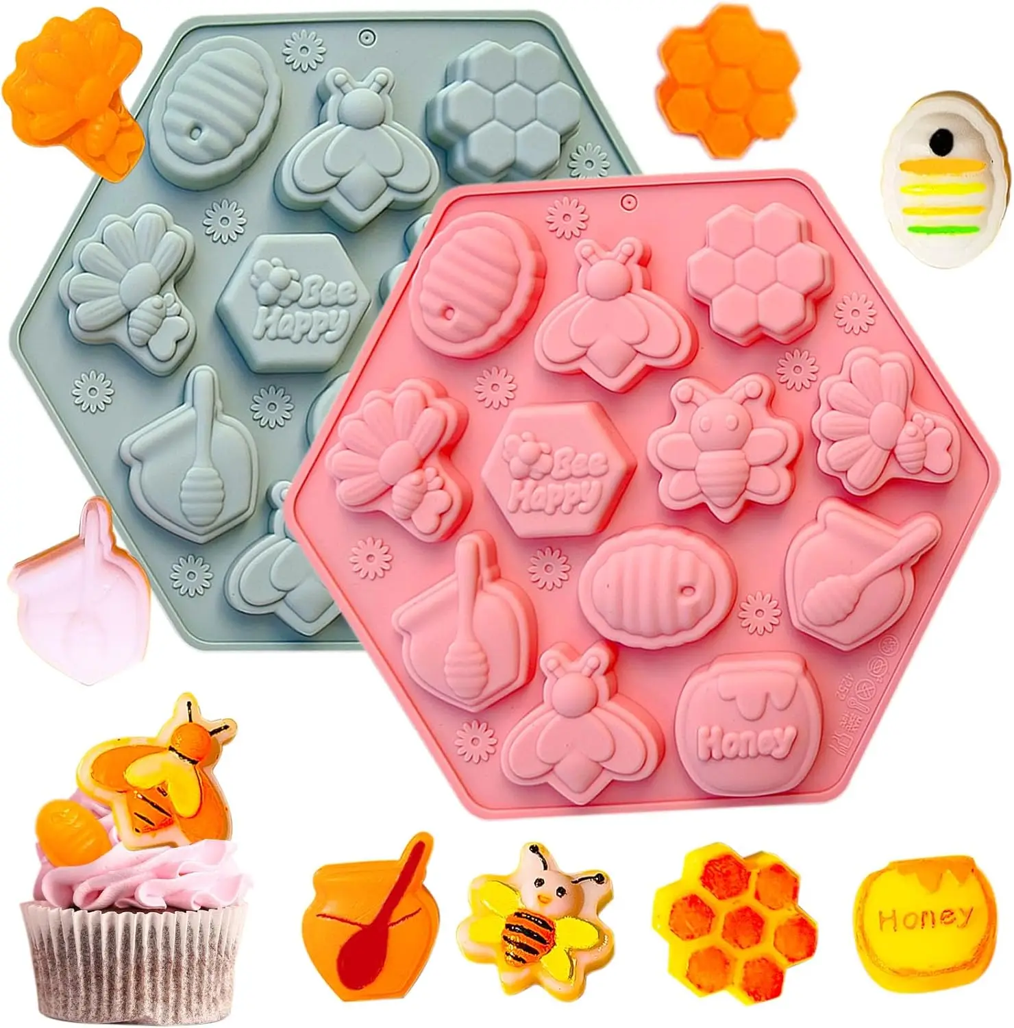 

Honey Bee Silicone Molds for Soap, Honeycomb Cake Mold for Chocolate Ice Cube Treats Cupcakes Desserts Baking Mould Cake Decor