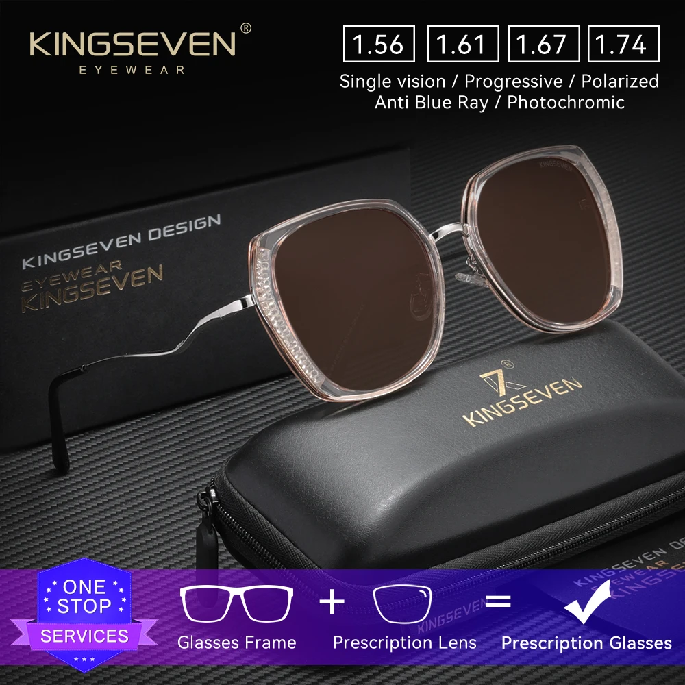 

KINGSEVEN Luxury Ladies Prescription Sunglasses Myopia Hyperopia Progressive Eyewear Women Large Frame Optical Lens Glasses
