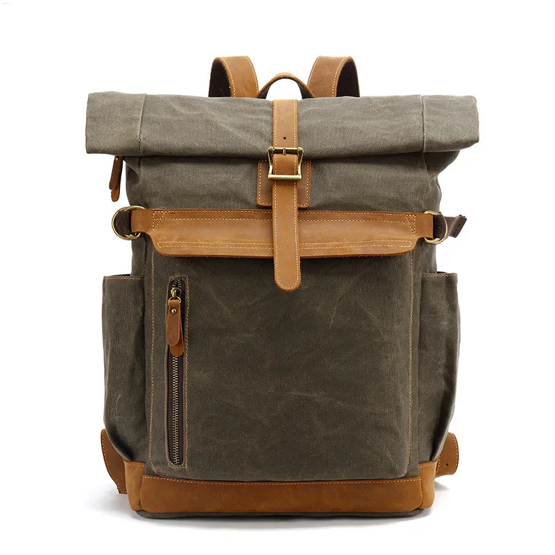 

Expandable vintage Canvas Leather Backpacks Traveling Laptop school bags for Teenagers BackPack Student Computer Rucksacks