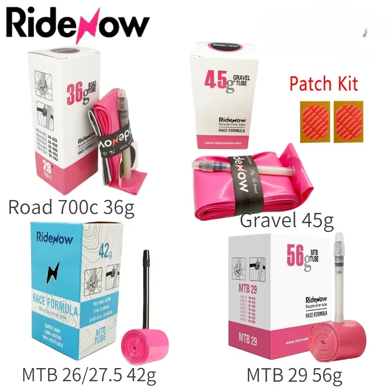 초경량 RideNow 자전거 내부 튜브 700C X18 23 25 28 32 35 37 40C MTB 자갈 26 /27.5 /29 인치 TPU 자전거 타이어 (패치 키트 포함)