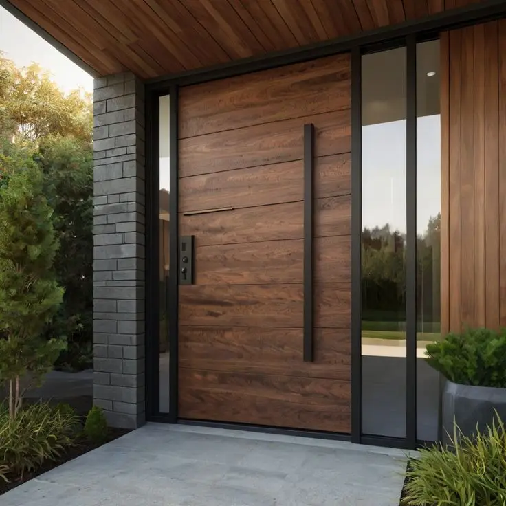 

Villa Entrance Front Doors House Revolving Pivot Doors Aluminum Frame Wooden Grain Security Main Armored Residential Entry Doors