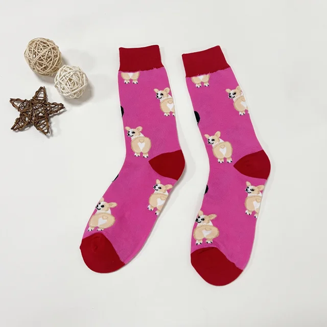 1 para Cartoon Cute Corgi Pattern Spersonalizowane modne damskie skarpetki do połowy łydki na co dzień
