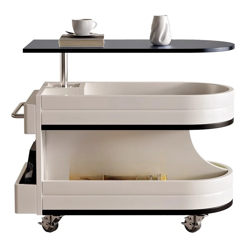 Movable side table coffee table small apartment living room balcony trolley rock slab multi-functional lifting solid wood fold
