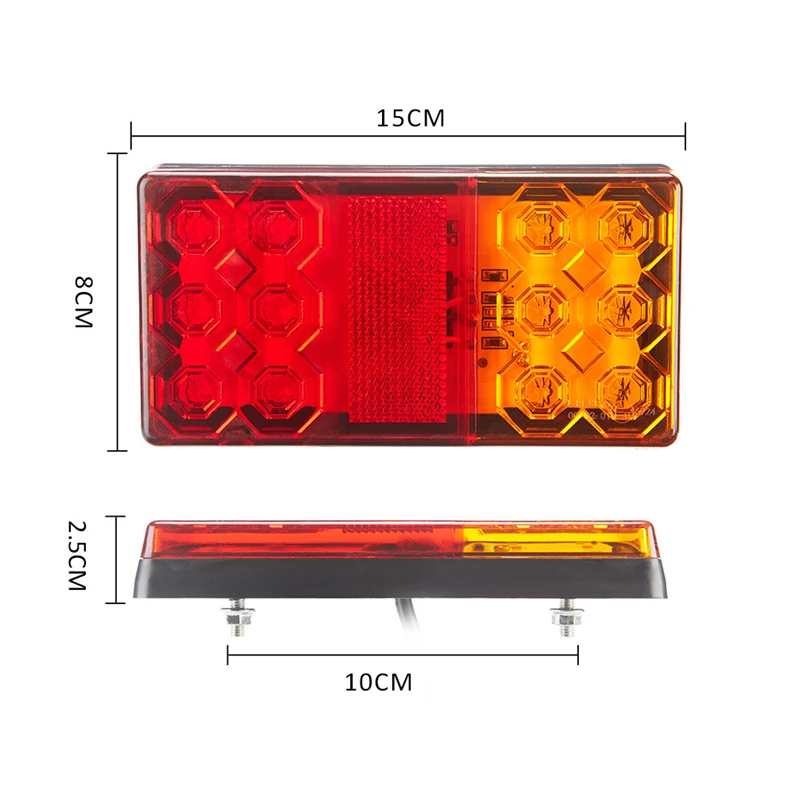 2Pcs 12V 24V LED Tail Lights For Truck Trailer Brake Turn Signal Lamps Running Lights For Cars RV ATV Lorry Rear Light Red Amber