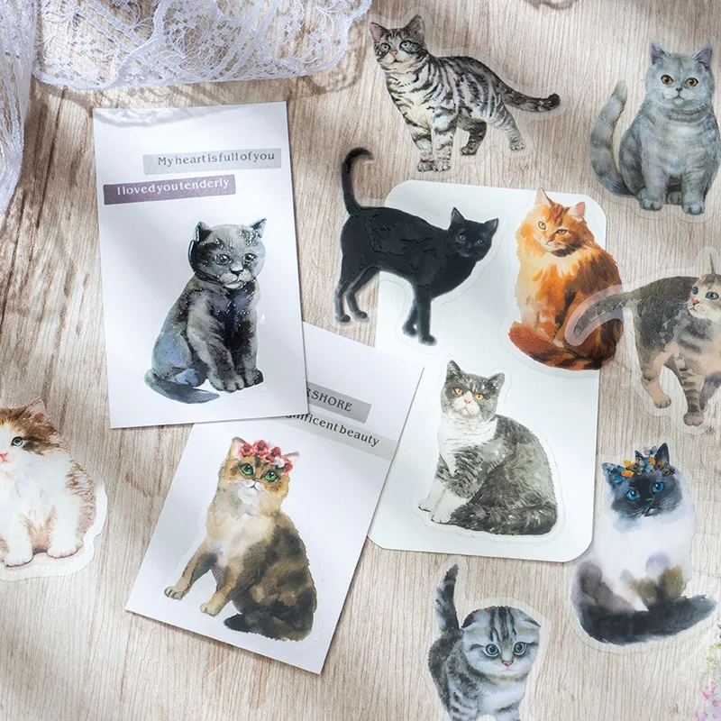 30 Pcs Adorable Cat Theme Stickers Decoration Cute Cats Stickers Self Adhesive Scrapbooking Stickers For Laptop Planners