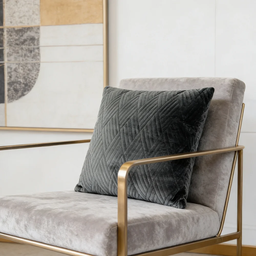 Modern Gray Embossed Velvet Geometric Square Pillow Case Home Sofa Chair Bedding Cushion Cover 1 Piece Pack