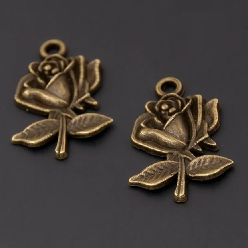 15pcs Antique Bronze Color Rose Alloy Pendant DIY Charm Retro Earrings Bracelet Jewelry Making 20*15mm A34