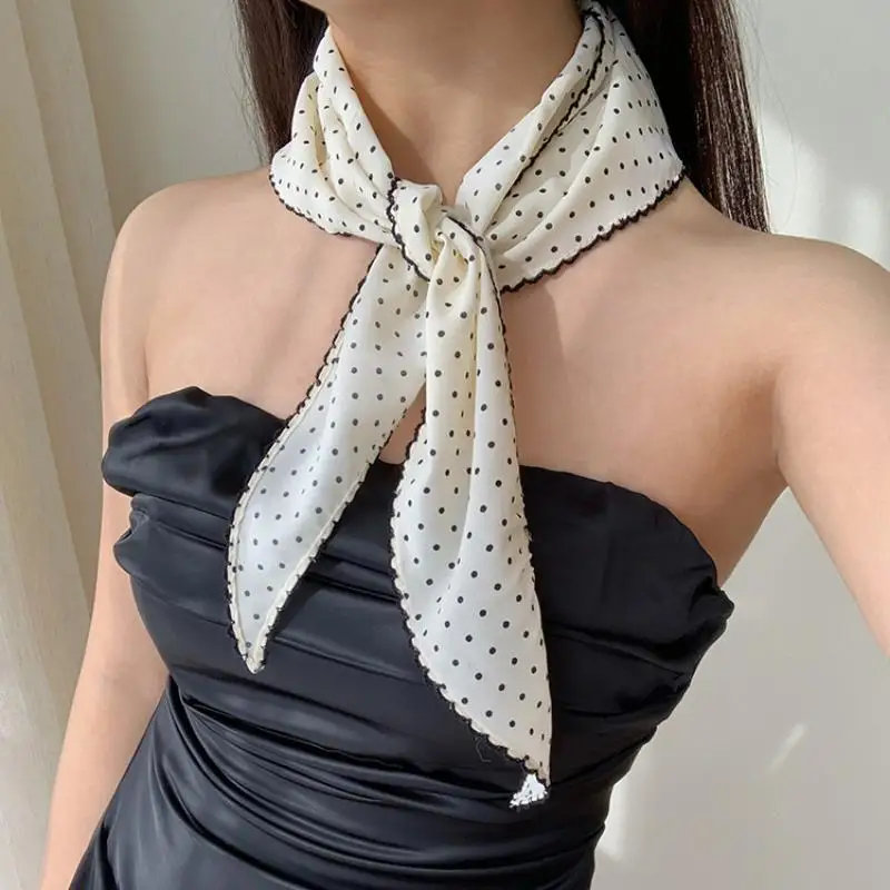 Sweet Polka Dot Headband Women's Thin Fresh Small Scarf Summer Sun Protection Turban Triangular Hairband Clothing Accessories