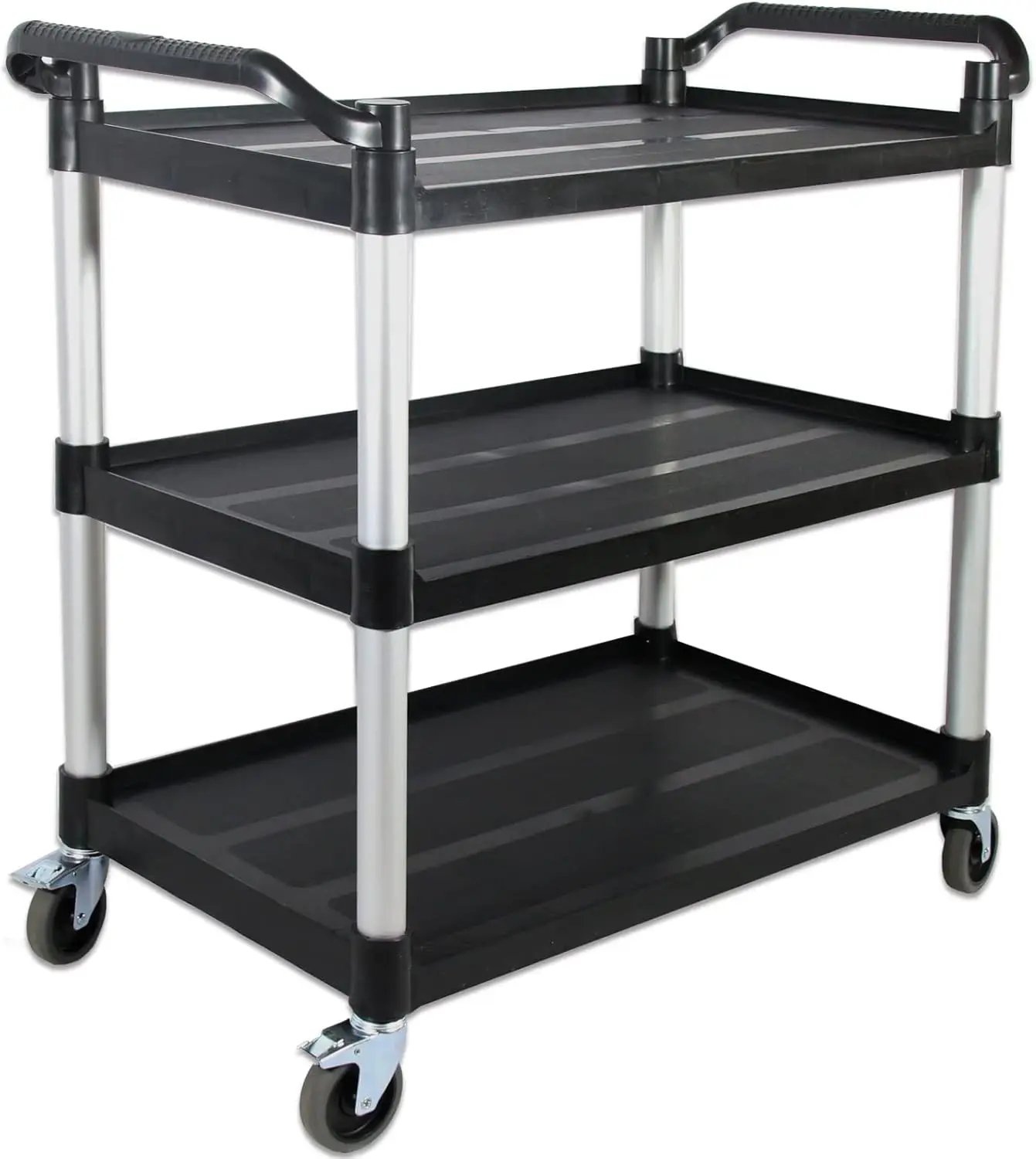 

Plastic Commercial Cart Large Size, Restaurant Cart with Wheels Lockable, Heavy Duty Utility Service Cart for Foodservic